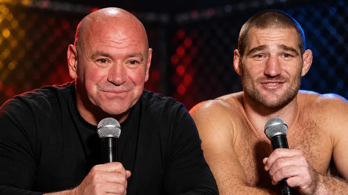 Montaje de Dana White y Sean Strickland con micrófonos, sobre la respuesta de White al contrato firmado en mayo.