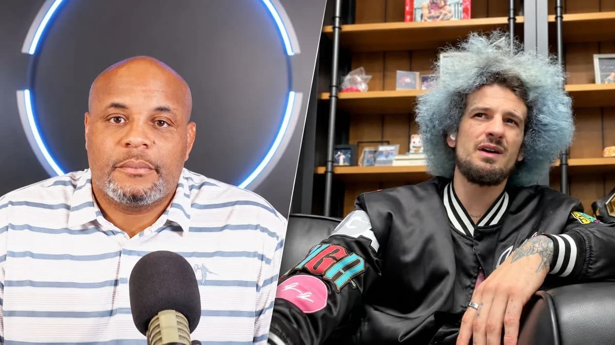 Daniel Cormier y Sean O’Malley durante una entrevista, en una composición dividida diagonalmente.