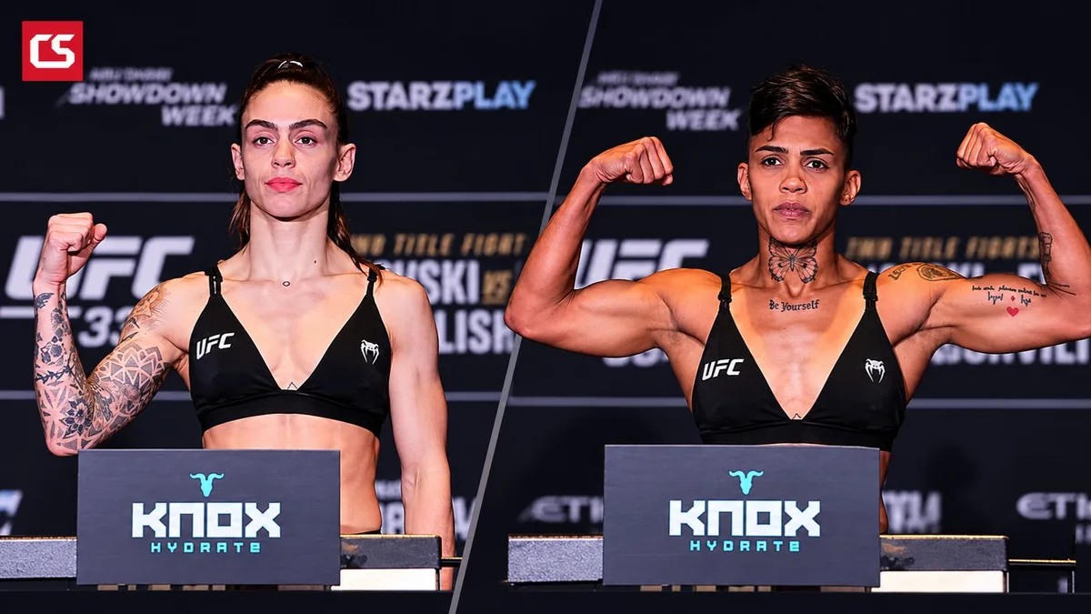 Montaje de Nicolle Caliari e Iasmin Lucindo durante el pesaje de UFC 333.